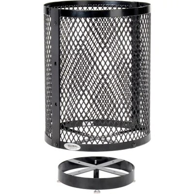 Global Industrial Outdoor Diamond Steel Trash Can w/ Dome Lid & Base, 36 Gallon, Black (261948BKD)