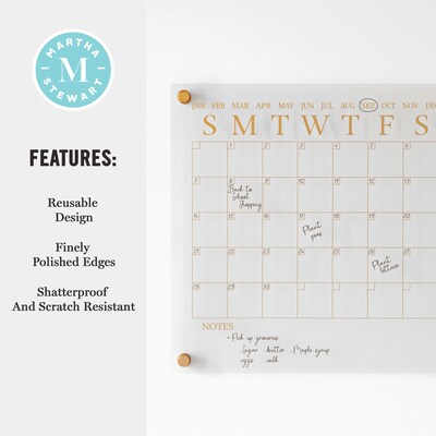 Martha Stewart Grayson Acrylic Gold Print Dry Erase Wall Calendar, 14" x 14" (BRAC3636GDCGD)