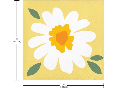 Creative Converting Sweet Daisy Party Beverage Napkin, Yellow/White, 48/Pack (DTC372467BNAP)