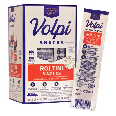 Volpi Roltini Singles, Uncured Pepperoni & Mozzarella, 1.5 oz, 24/Pack (220-02486)