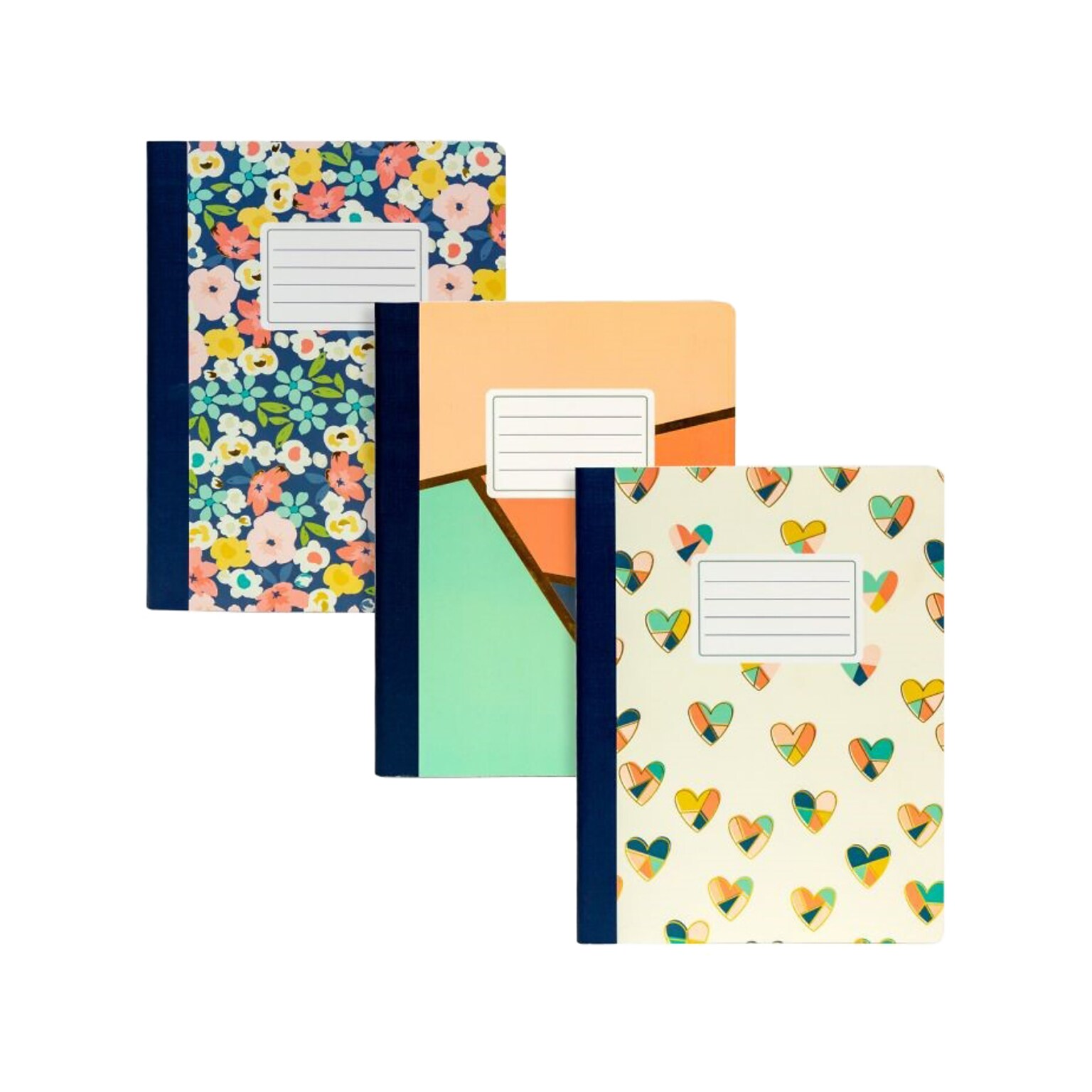 Carpe Diem Floral Love Composition Notebooks, 7.5 x 9.75, College-Ruled, 70 Sheet, Assorted Colors, 3/Pack(9096-CD)