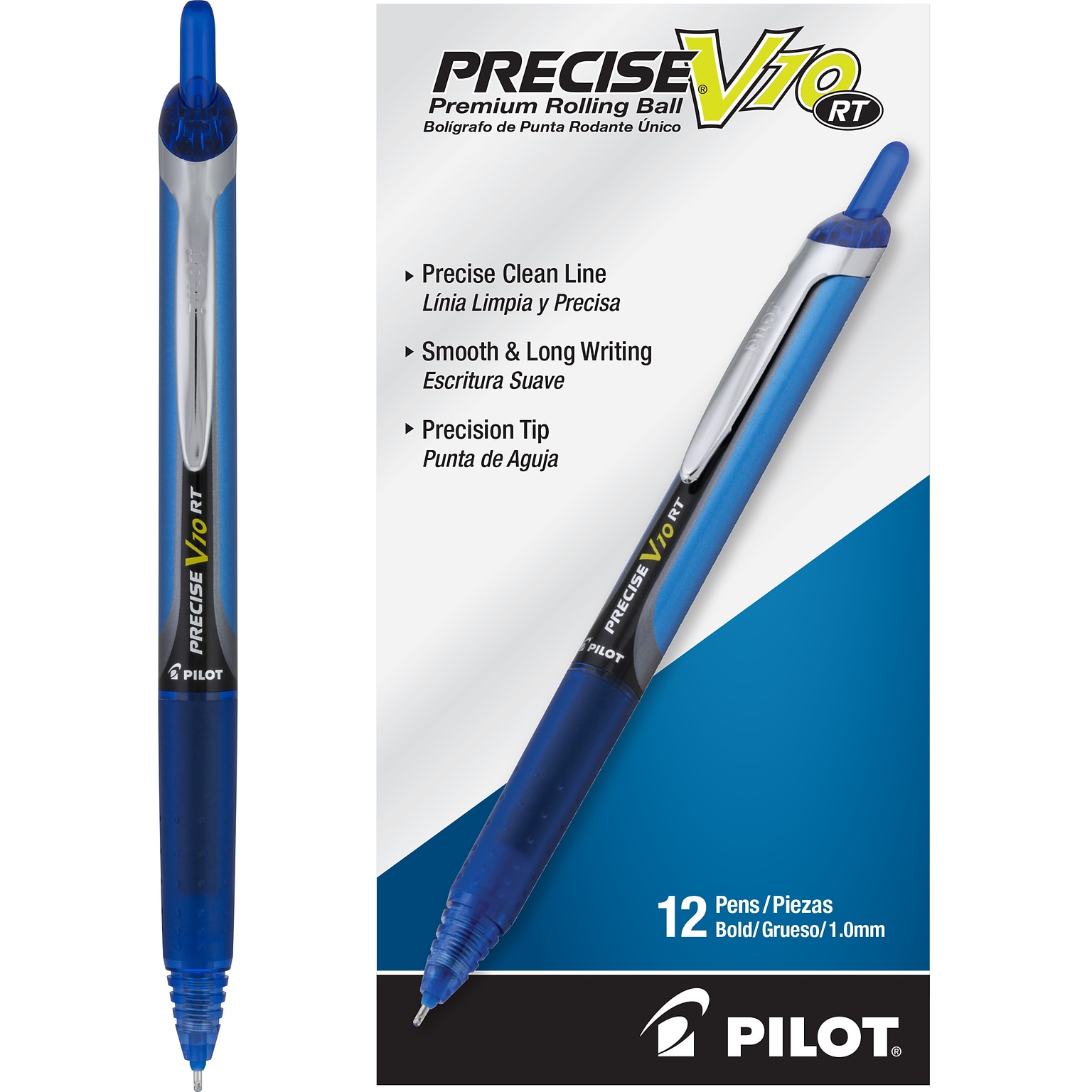 Pilot Precise V10 Retractable Rollerball Pens, Bold Point, 1.0mm, Blue Ink, Dozen  (PV1R-BLU)