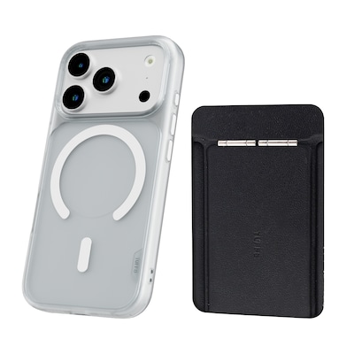 TUFF8 GlideGuard MagSafe Phone Case for iPhone 18 Pro with Foldable Origami Wallet Stand, Matte Clear/Black (KITLIB18PRO08)
