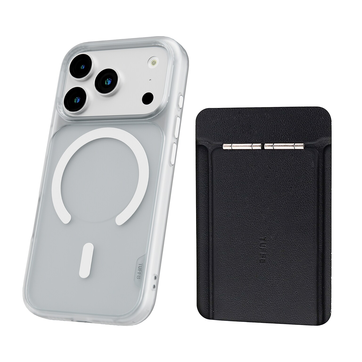 TUFF8 GlideGuard MagSafe Phone Case for iPhone 18 Pro with Foldable Origami Wallet Stand, Matte Clear/Black (KITLIB18PRO08)