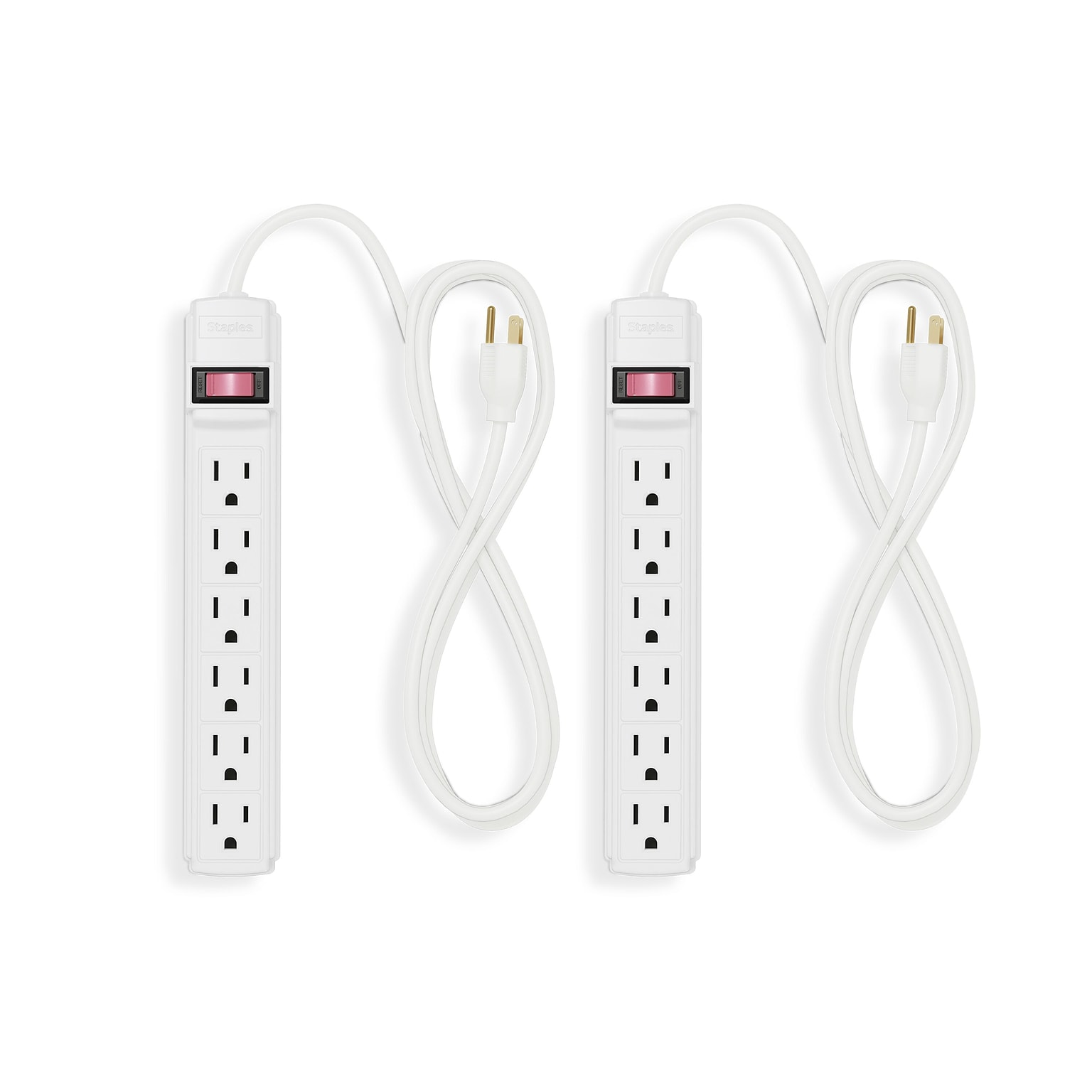 Staples 6-Outlet Power Strip, 15 Cord, White, 2/Pack (42321)