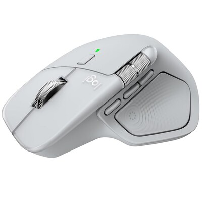 Logitech MX Master 4 Wireless Ergonomic Curved Optical Bluetooth/USB Mouse, White Silver (910-007574)
