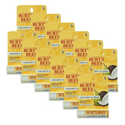 Burts Bees Coconut & Pear Lip Balm, 0.15 oz Tube, 12 Tubes/Bag, 10 Bags/Carton