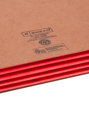 Smead Recycled Reinforced File Pocket, 3" Expansion, Letter Size, Red/Redrope, 10/Box (73686)
