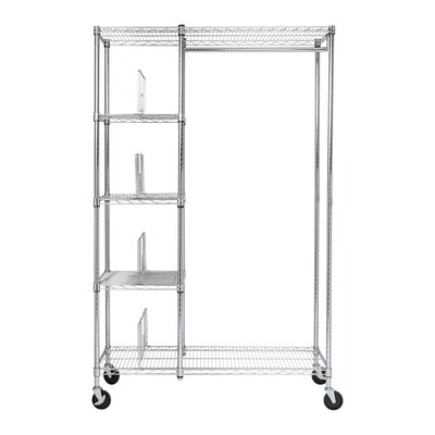 Honey-Can-Do Rolling Closet with Garment Bar and Shelves, 18"W, Chrome (SHF-01567)