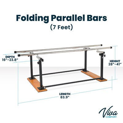 Viva Comfort 7 ft. Foldable Physical Therapy Parallel Bars with Adjustable Height, 350 lbs. Capacity, Black (ADI905-01-MK)