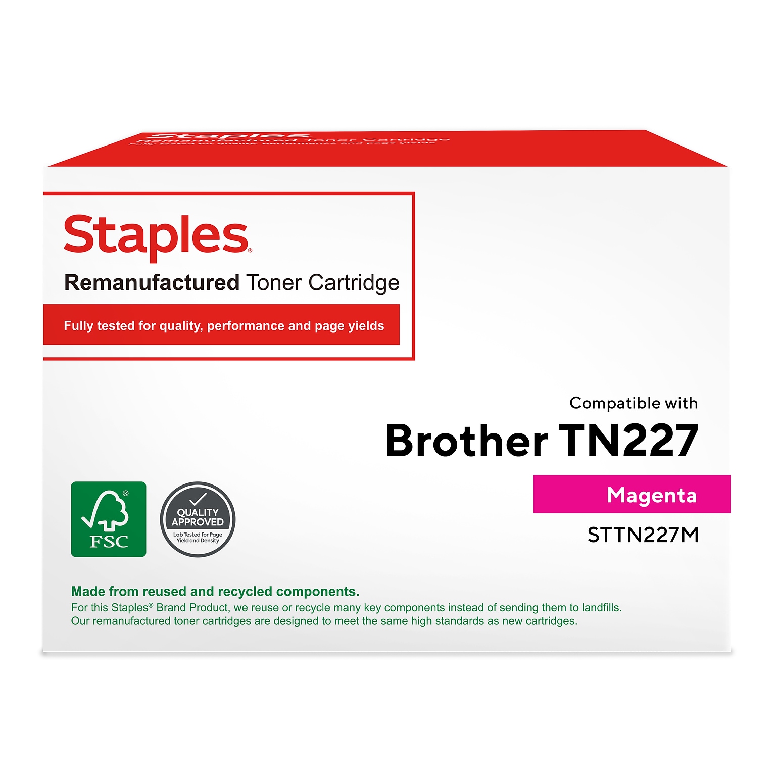 Staples Remanufactured Magenta High Yield Toner Cartridge Replacement for Brother (TRTN227M/STTN227M)