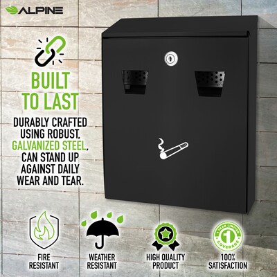 Alpine Industries Stainless Steel Outdoor Cigarette Receptacle, 1 Gallon, Black (490-01-BLK)