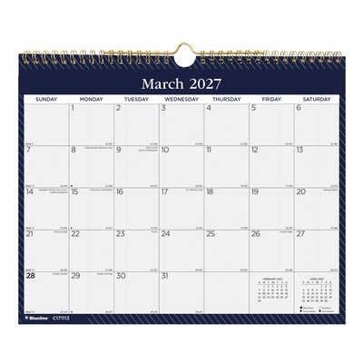 2027 Blueline Nautical 15" x 12" Monthly Wall Calendar, White/Navy (C171113-27)