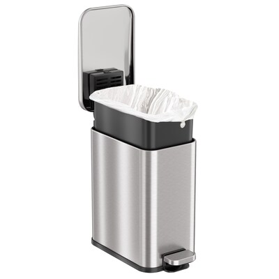 iTouchless SoftStep Slim Stainless Steel Step Trash Can with Hinged Lid, 1.29 Gallon (PS01RSS)
