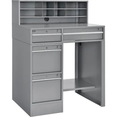 Global Industrial Pedestal Shop Desk w/ 4 Drawers & Shelf, 38"W x 29"D, Gray (319063)