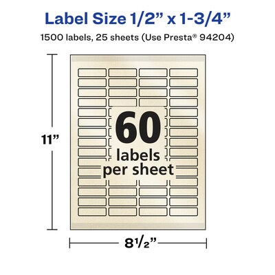 Avery Pearlized Ivory Rectangle Multipurpose Labels, .5" x 1.75", Ivory, 1500/Pack (94204)