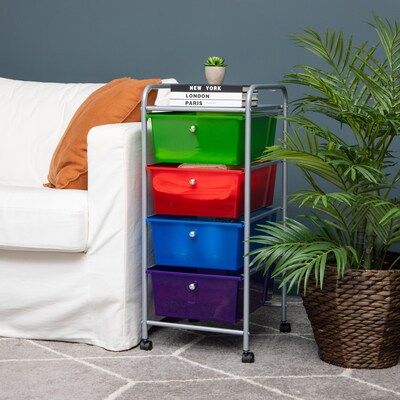 Mind Reader Elevate Collection 4 Drawer Storage Utility Cart, Multi-Colors (4DPTROLL-ASST)