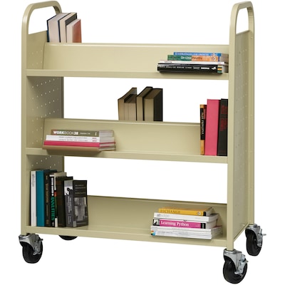 Lorell Fortress Series 6-Shelf Metal Mobile Book Cart with Caster Wheels, Putty (LLR49202)