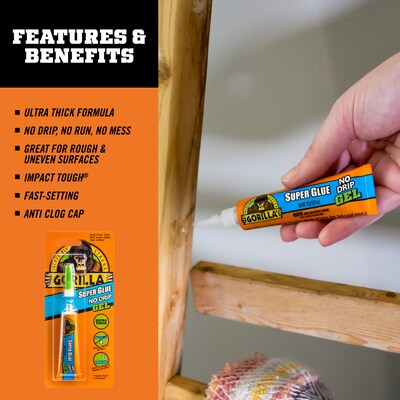 Gorilla No Drip Gel Super Glue, 0.53 oz., Clear (109804)