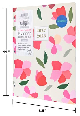 2027-2028 Overland Travelware 0.25" x 8.5" Calendar Year Monthly Standard Planner, Paperboard Cover, Pink Floral (90696)