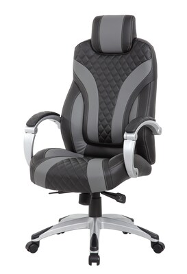 Boss Office Products Ergonomic Vinyl Swivel Executive Chair, Black/Grey (B8871-BKGY)