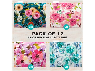 Global Printed Products Deluxe Designer Floral Heavy-Duty Hanging File Folders, Straight-Cut, Letter-Size, Assorted Colors