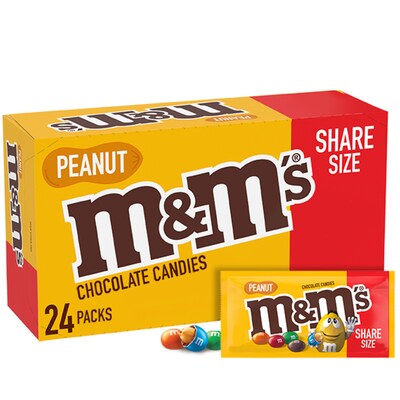 M&Ms Sharing Size Peanut Milk Chocolate Pieces, 3.27 oz., 24/Box (MMM04432)