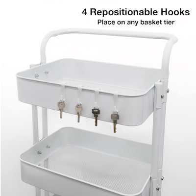 Excello Brands 3-Shelf Metal Rolling Utility Cart, White (OSO-MTL3CRT-WHT)