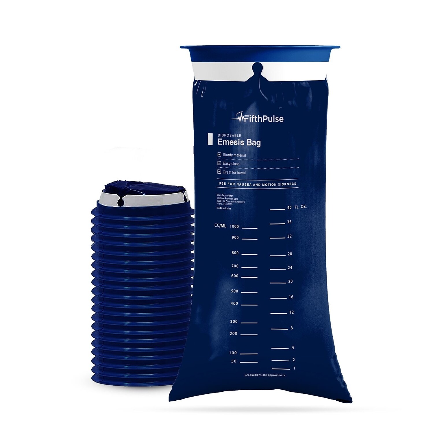FifthPulse Emesis Bags Disposable Medical Grade, Leak Resistant, Portable (1000ml), Navy Blue, 20 Pack (FMN100644)