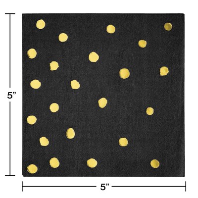Creative Converting Black and Gold Foil Dot Paper Beverage Napkins, 192/Pack (329931)