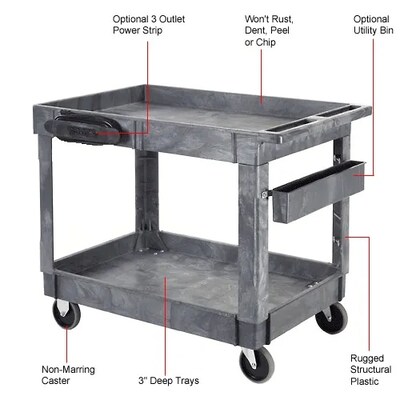 Global Industrial Utility Cart w/ 2 Shelves & 5" Casters, 500 lb. Capacity, 40"L x 26"W x 33"H (498526)