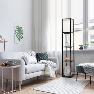 Simple Designs Etagere Organizer 62.5" Floor Lamp with Rectangular Shade, Black (LF1037-BLK-CCLB)