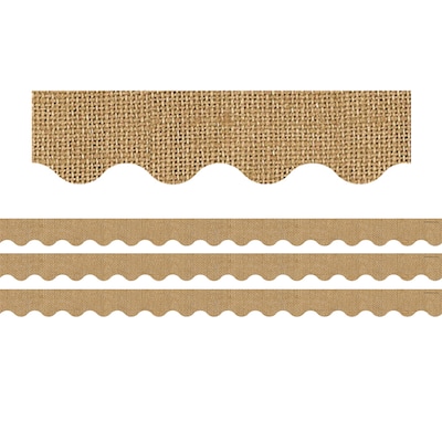 Teacher Created Resources Burlap Design Scalloped Rolled Border Trim, 2.19 x 50 ft., Natural, 3 Rolls/Bundle (TCR8956-3)