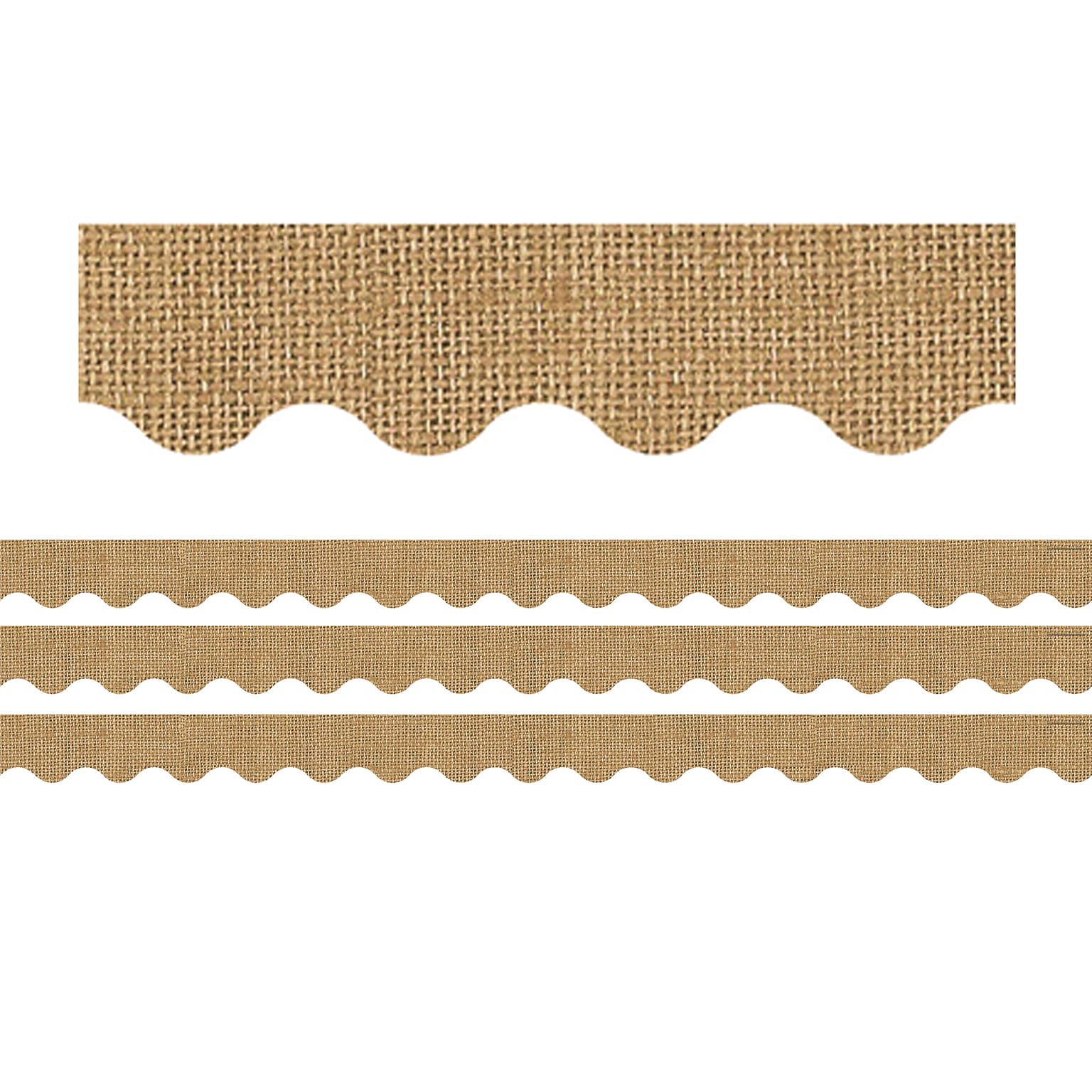 Teacher Created Resources Burlap Design Scalloped Rolled Border Trim, 2.19 x 50 ft., Natural, 3 Rolls/Bundle (TCR8956-3)