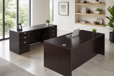 Boss Office Products 71" Desk and Credenza with Dual File Pedestals, Mocha (GROUPA2-MOC)