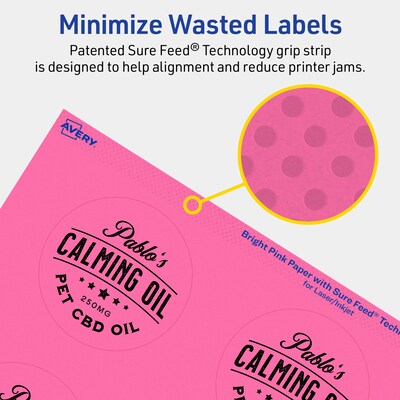 Avery Laser/Inkjet Round Multipurpose Labels, 2.75" Dia., Bright Pink, 120/Pack (94512)