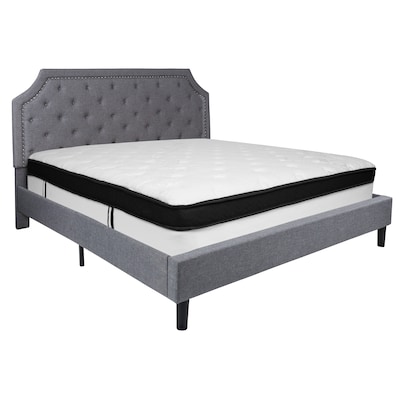 Flash Furniture Brighton Tufted Upholstered Platform Bed in Light Gray Fabric with Memory Foam Mattr