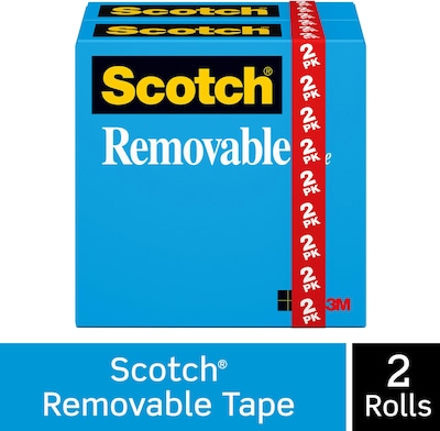 Scotch Removable Tape, Invisible, 3/4 in x 1296 in, 2 Tape Rolls, Clear, Home Office and Back to School Supplies for Classrooms