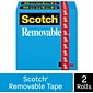 Scotch Removable Tape, Invisible, 3/4 in x 1296 in, 2 Tape Rolls, Clear, Home Office and Back to School Supplies for Classrooms