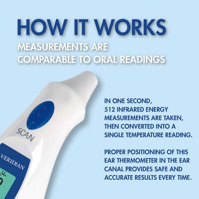 Veridian Healthcare Infrared Digital Ear Thermometer, White (09-340)