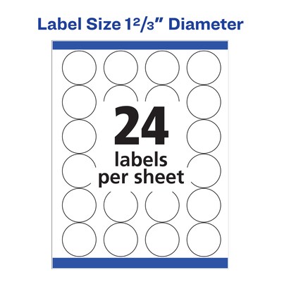 Avery Sure Feed Laser Round Labels, 1-2/3" Dia, White, 600 Labels/Pack (5293)