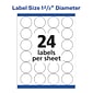 Avery High-Visibility Laser Specialty Labels, 1 2/3" Dia., White, 24 Labels/Sheet, 25 Sheets/Pack (5293)