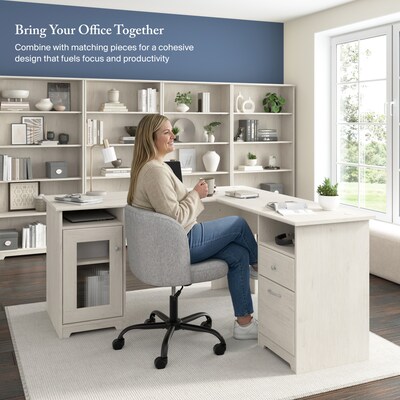 Bush Furniture Cabot 60"W Wood L-Shaped Computer Desk, Linen White Oak (WC31130K)
