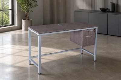 Boss Office Products Simple System 48W Desk with 1-Pedestal, Driftwood (SGSD032-110)