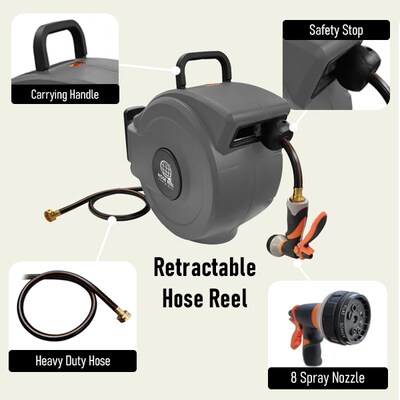 Hose Reel Pro Heavy Duty Retractable Garden Hose Reel, 1/2" x 50', Gray (GHR-1/2-GY-50)