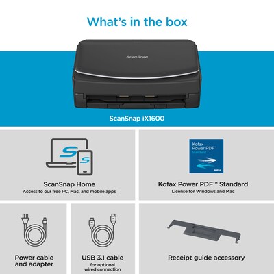 RICOH ScanSnap IX1600 PA03770-B635 Wireless Duplex Document Scanner, Black