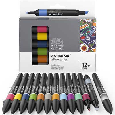Winsor & Newton Promarker Dual-Tip Alcohol Based Marker, Tattoo Tones, 132/Pack (WNX0290162)