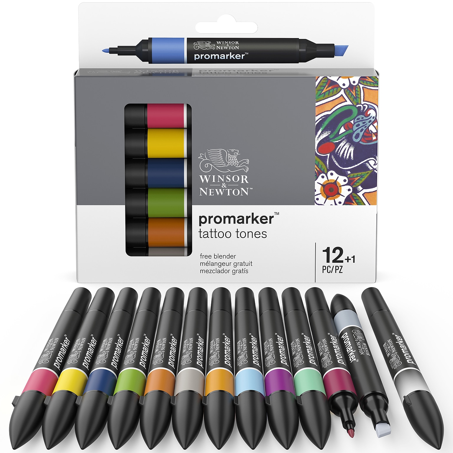 Winsor & Newton Promarker Dual-Tip Alcohol Based Marker, Tattoo Tones, 132/Pack (WNX0290162)