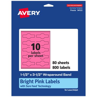 Avery Cigar Laser/Inkjet Multipurpose Labels, 1.5 x 3.5, Bright Pink (800/Box)