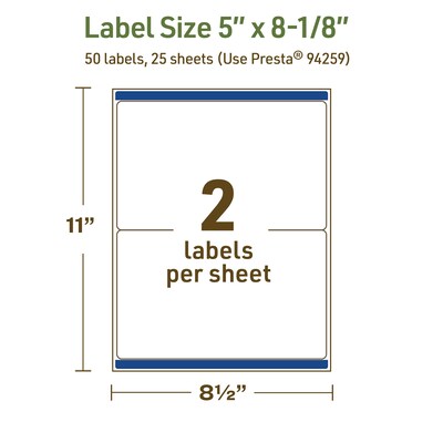 Avery Dissolvable Rectangle Multipurpose Labels, 5" x 8-1/8", Off-white, 50/Pack (94259)